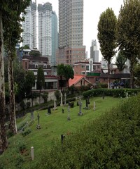 View of the building and park