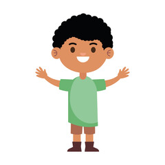 happy little afro young boy with green shirt character vector illustration design