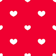 White hearts on red background seamless pattern.