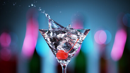 Closeup of splashing martini cocktail