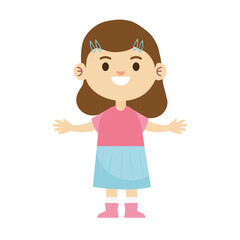 happy little young girl with pink and blue dress character vector illustration design