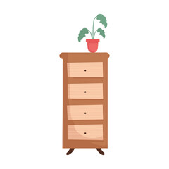 drawer wooden with house plant vector illustration design