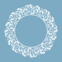 Decorative frame Elegant vector element for design in Eastern style, place for text. Floral blue border. Lace illustration for invitations and greeting cards