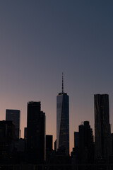 New York City Lower Manhattan Skyline Silhouette during the Evening with a Clear Sky