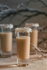 Irish cream or Coffee Liqueur with coconut flakes