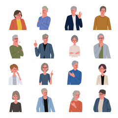 中高年の男女　シニア　夫婦　イラスト　上半身　セット
