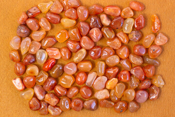 Cornelian geode stone as nice background. Beautiful natural crystal gemstone Narrow focus line, shallow depth of field