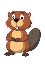 Beaver cartoon vector happy cute green eyes.