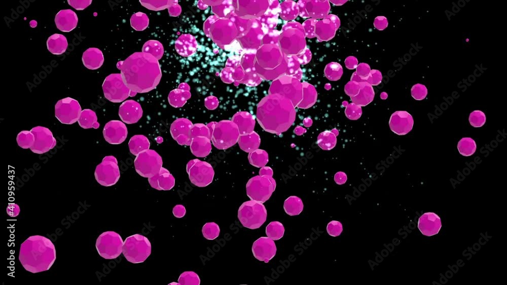Poster isolated black background, abstract movement of red polyhedrons on the background of a sparkler in a