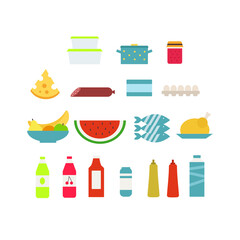 Vector illustration with different food isolated on white backfround.