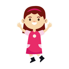 happy little young girl with pink dress and flower vector illustration design