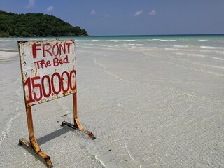 Phu Qoc island beach with white sand and beach price tag in Vietnam