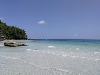 Phu Qoc island beach with white sand and palms in Vietnam