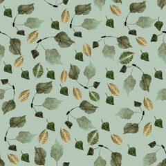 seamless pattern of autumn birch leaves on a light background