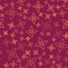 Brown line Japanese ninja shuriken icon isolated seamless pattern on red background. Vector. © Vadim
