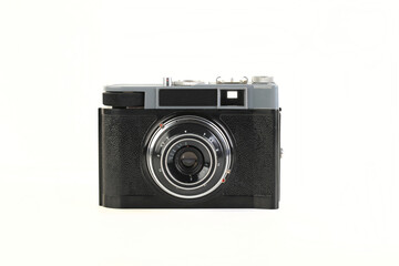 Old 35mm. scaling film camera on white background.