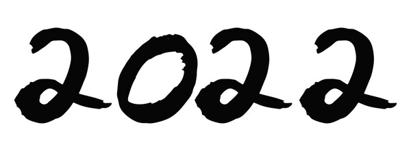 2022 hand writing ink for new year. Happy new year of the Tiger. Calligraphic numbers on a white background for the design of New Year cards. Lunar new year 2022.