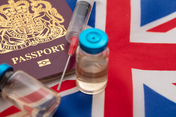 United Kingdom coronavirus vaccine travel passport concept