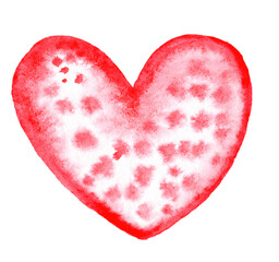watercolor speckled red heart isolated on white background