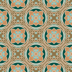 Vector seamless texture. Colorful background with ethnic oriental ornament - 410964229