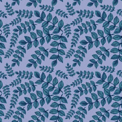 Seamless pattern with floral ornament from watercolor leaves on a light background 