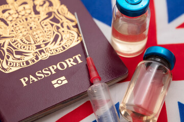 United Kingdom coronavirus vaccine travel passport concept