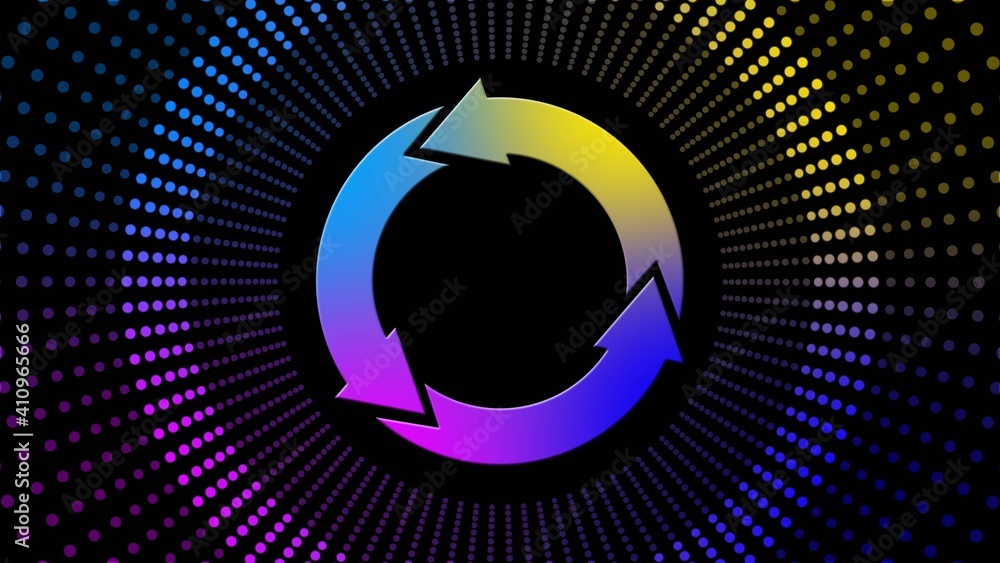 Poster update sign - abstract background of multicolor dots in rings arranged in tube shape - software upda