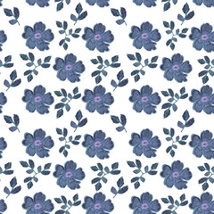 Seamless pattern of flowers and leaves of wild rose 