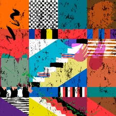 Gardinen abstract geometric background composition, retro style, with squares, paint strokes and splashes © Kirsten Hinte