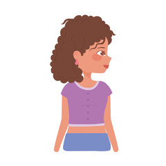 profile young woman with curly hair cartoon