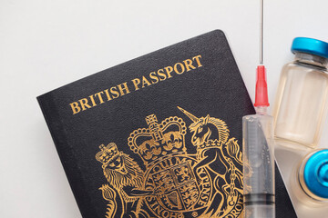 United Kingdom coronavirus vaccine travel passport concept