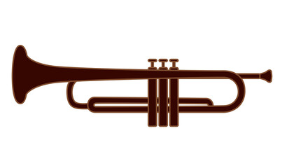 Trumpet is brass instrument used in classical and jazz music ensembles. Simple vector design