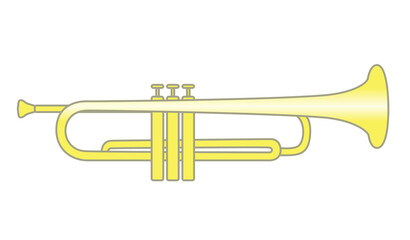 Trumpet is brass instrument used in classical and jazz music ensembles. Simple vector design