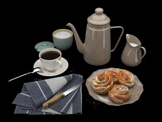 coffee cup and milk with pretzels