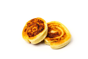 Two fried alupatras isolated on white . Potato rolls in dough