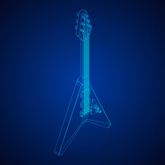 Electric guitar musical instrument. Wireframe low poly mesh vector illustration.