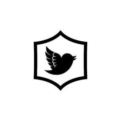 Cute Small Bird in Shield Logo Template isolated on white background