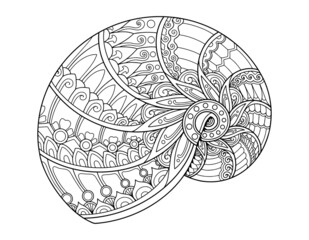 shell coloring page design clear background, mandalas design, and print design