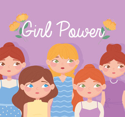 Obraz na płótnie Canvas womens day, cute group female cartoon character, girl power
