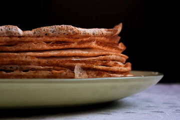 Russian pancakes, closeup. Maslenitsa and crepe week concept