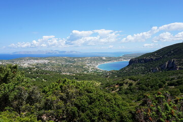 Fototapeta na wymiar the view of Kefalos from Vigles Agrielia Thymianos Richtis Panagia Styloti, Kos Island, Greece, May