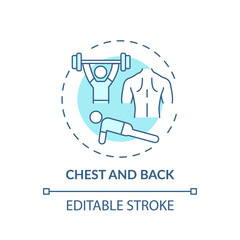 Chest and back concept icon. Physical training type idea thin line illustration. Training arms and shoulders together. Lifting heavy weights. Vector isolated outline RGB color drawing. Editable stroke
