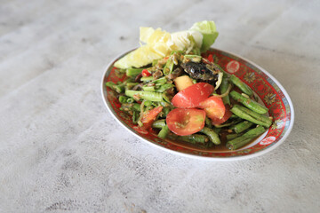 Spicy papaya salad and longbean the Thailand vegetable food for healthy, Som tum long bean