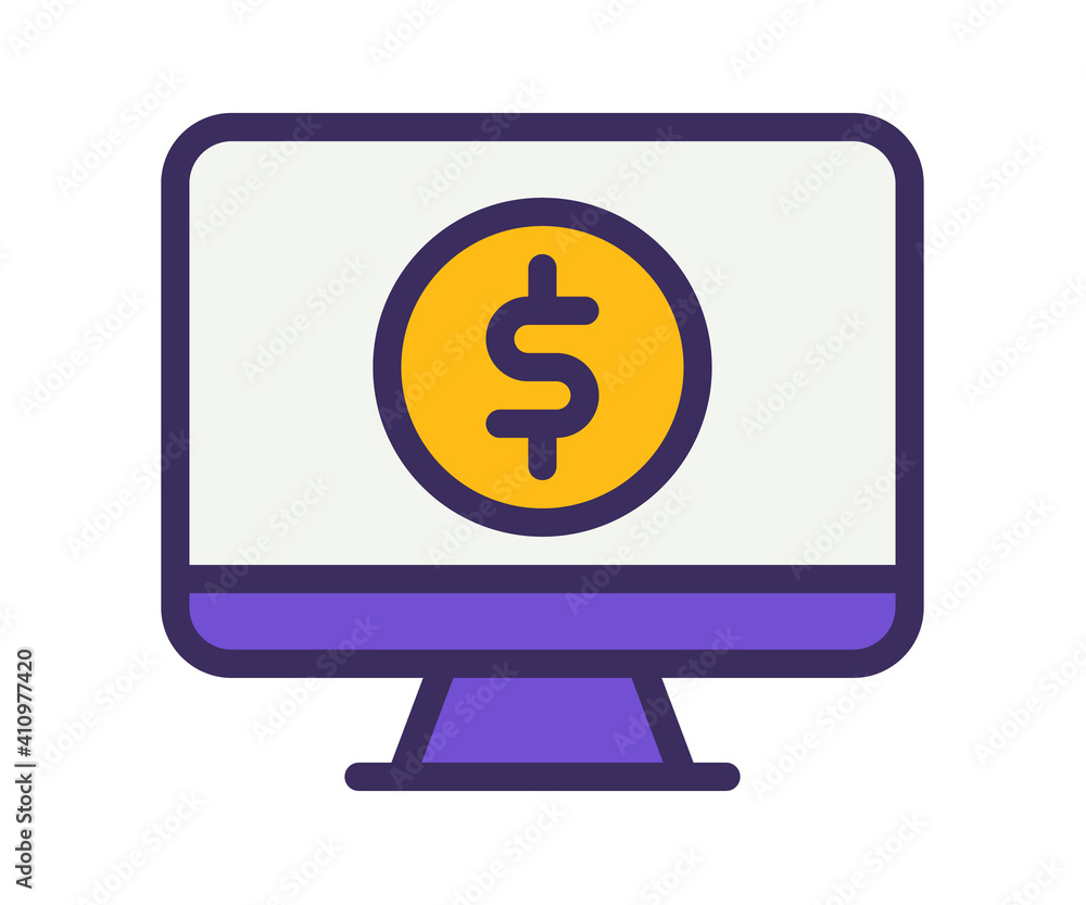 Aufkleber computer monetize screen single isolated icon with filled line style