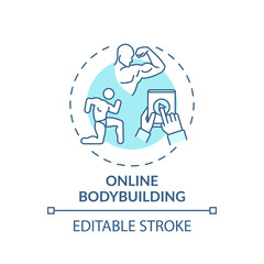Online bodybuilding concept icon. Remote workout idea thin line illustration. Increasing muscle strength and size. Body shape transformation. Vector isolated outline RGB color drawing. Editable stroke