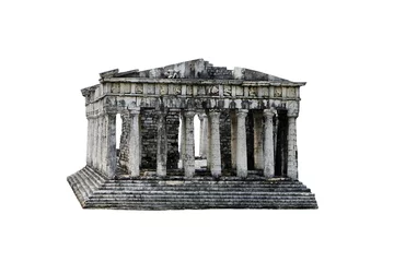 Fotobehang The ancient temple is a building of ancient Greek architecture. Temple or building ruins. Broken Classic Ancient Building isolated on white background with clipping path.  © Montree
