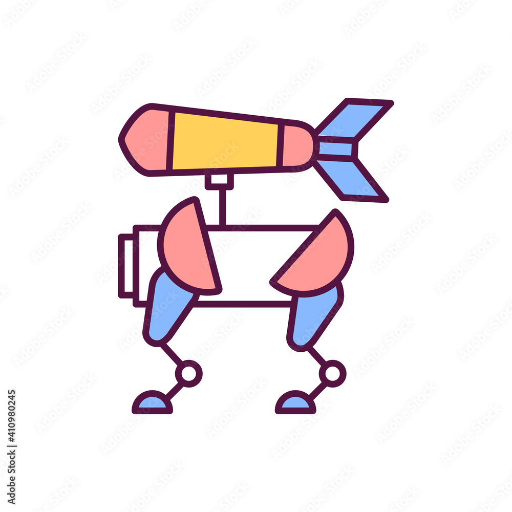Poster autonomous weapon rgb color icon. robot drone. innovative warfare, smart technology. artificial inte