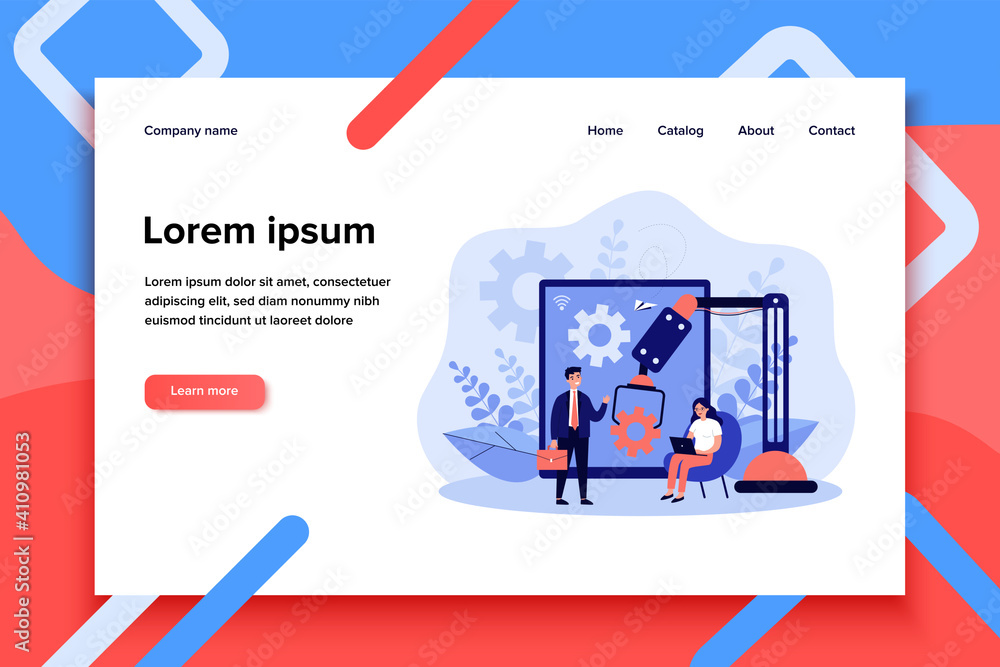 Poster positive tiny people working with artificial intelligence isolated flat vector illustration. cartoon