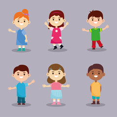 group of six happy interracial little children characters vector illustration design