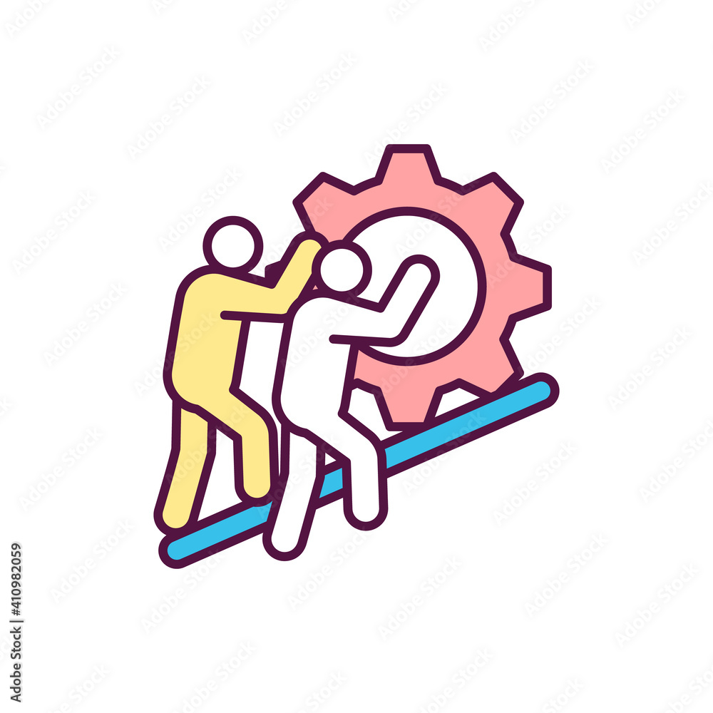 Aufkleber team player rgb color icon. application developers. teamwork for innovative technology. maintenance 
